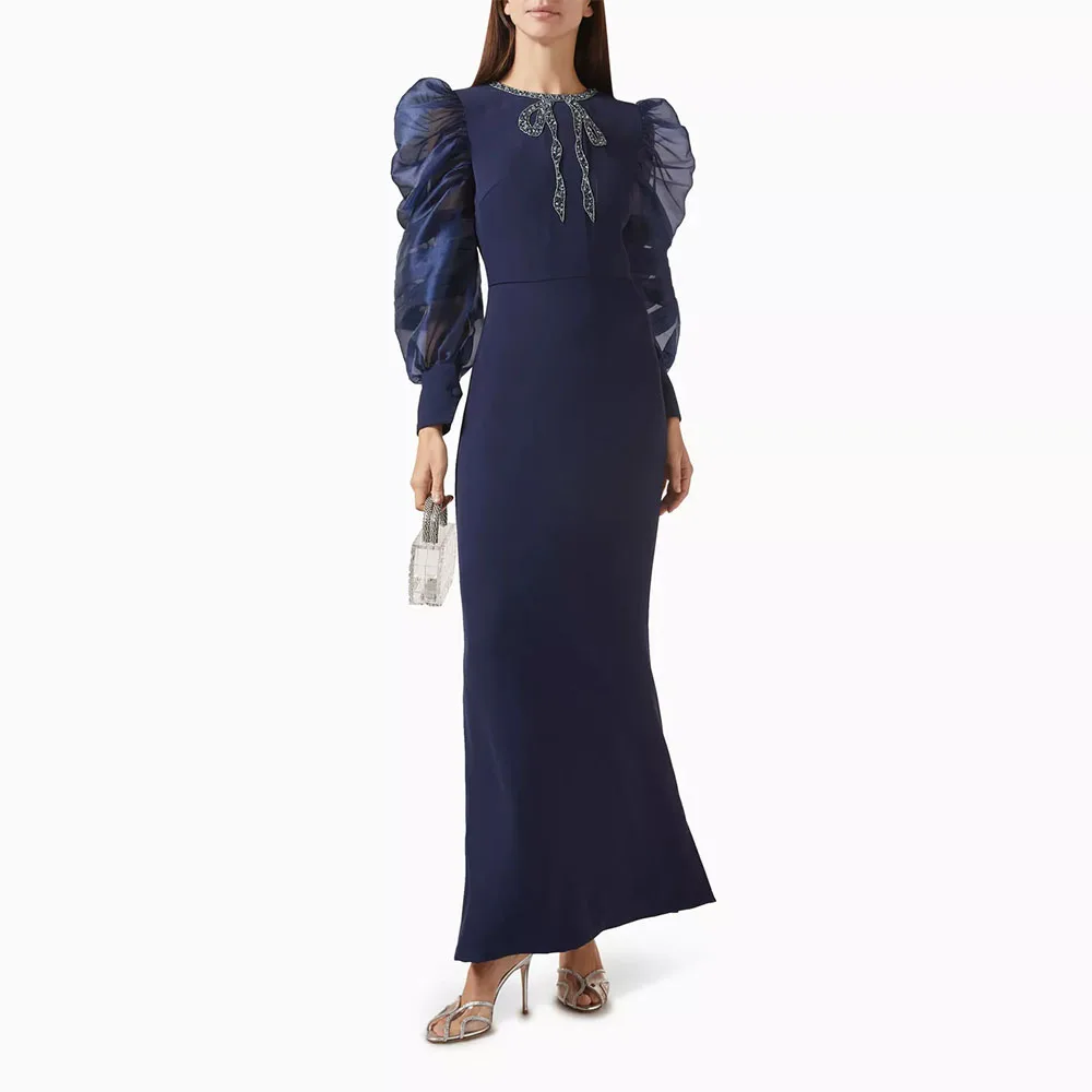 Customized Evening Dress Long Sleeves Saudi Arabia Dress Floor Length  Prom Dress Beading Long Formal Party Gown