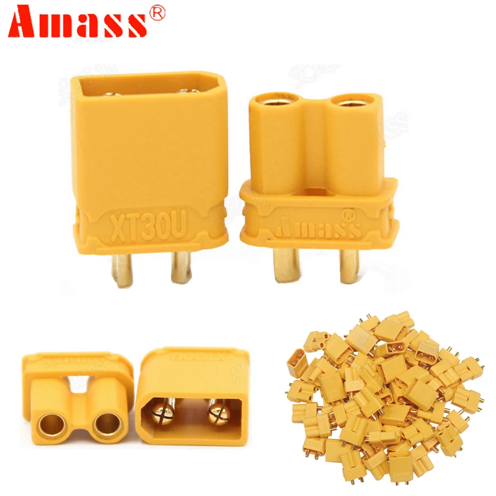 100 teile/los amass xt30u 2mm Anti-Rutsch-Stecker Stecker Buchse 2mm goldener Stecker/Stecker Upgrade xt30 (50 Paar)