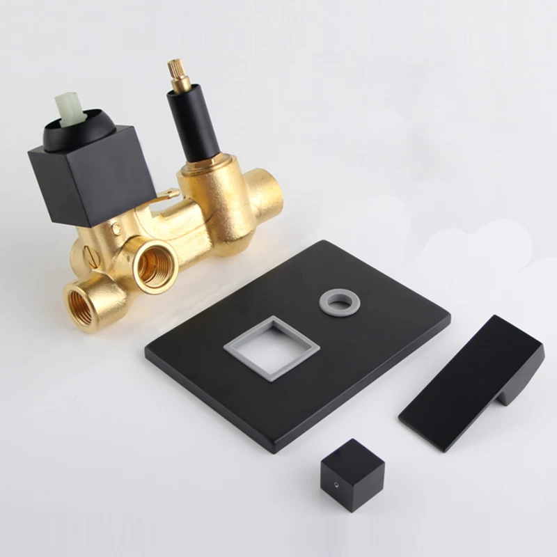 BECOLA Black square 1-3 way water outlet Shower Mixer Valve Solid Brass Shower Faucet Control Valve Wall Mounted Mixer Valve