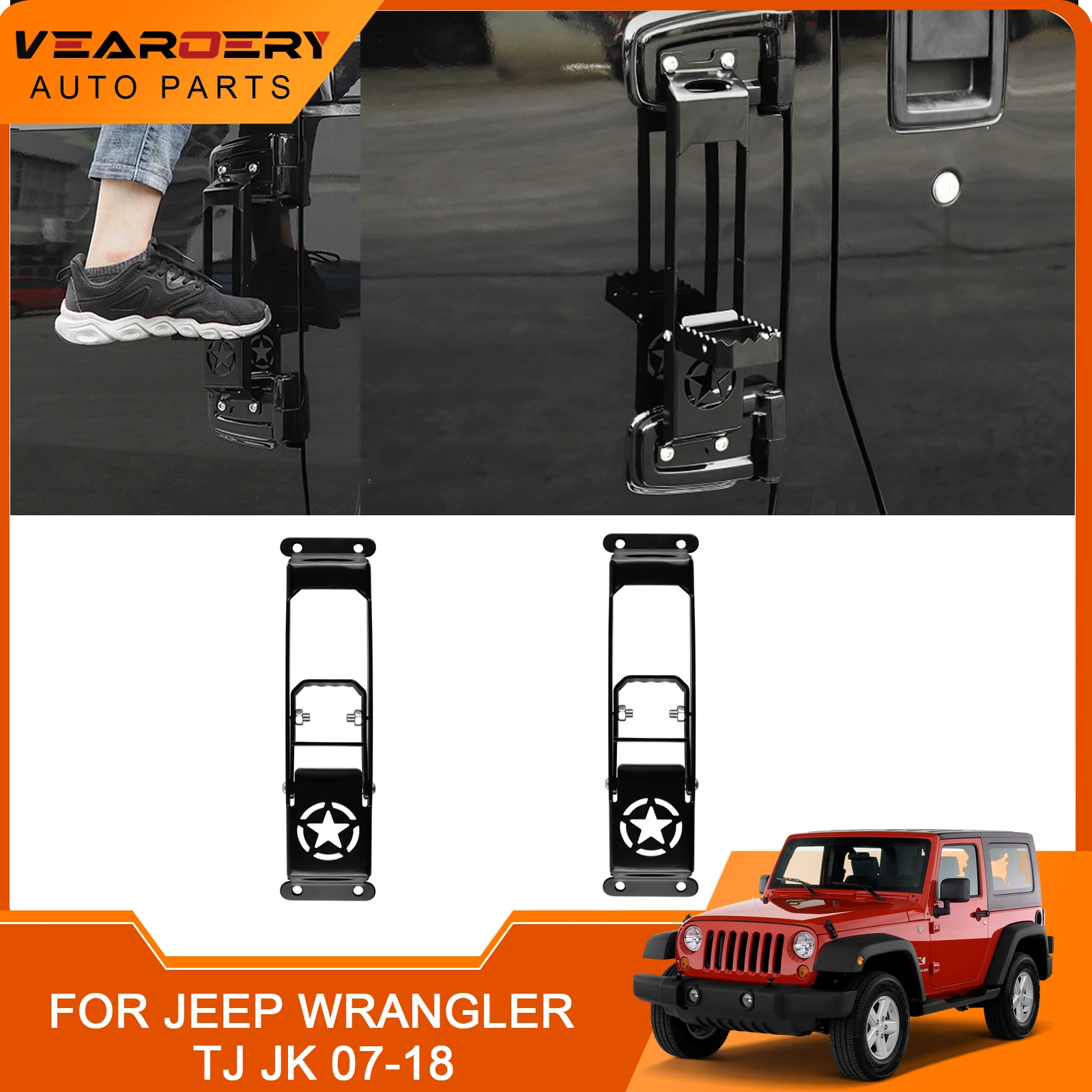 

For 2007-2018 Jeep Wrangler JK JKU JL Unlimited Gladiators JT Car Doors Metal Step Plate Accessories Door Hinge Step Foot Pedal