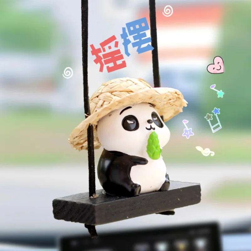 Cartoon Sitting Position Eat Bamboo Panda Ornament  Auto Rearview Mirror Hanging Pendant Decor Accessories Interior Accessories