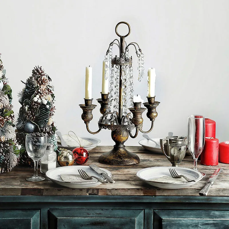 

European rural retro old candlestick candlestick dinner props home romantic lamp candlestick wedding four-headed wrought iron