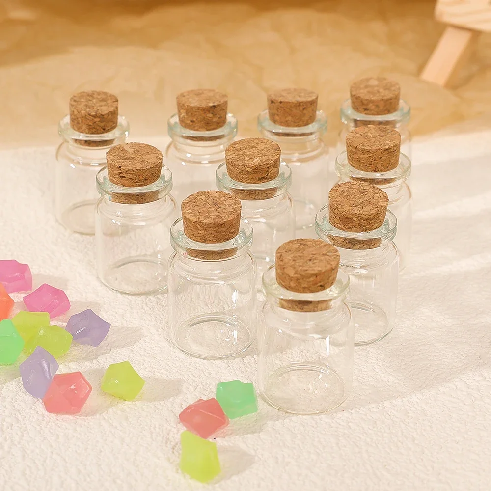 20/10Pc Mini Cork Stopper Glass Bottles DIY Birthday Gift Transparent Empty Message Wishing Bottle Christmas Wedding Party Decor