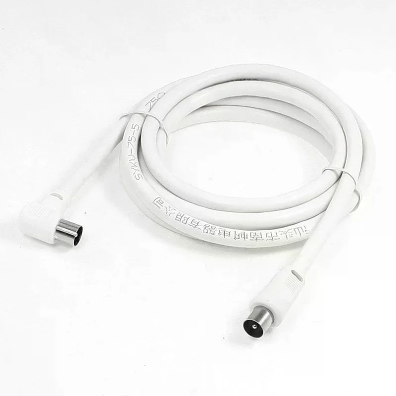 Metre Right Angle Angled RF TV Aerial Lead Cable Male to Coax Coaxial White 2M