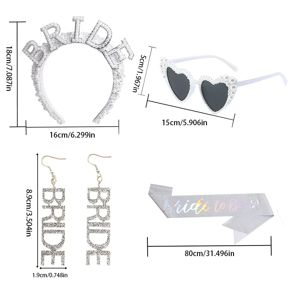 PESENAR Sparkling Bride to be Wedding Accessory Set Headband Sunglasses Earrings Sash
