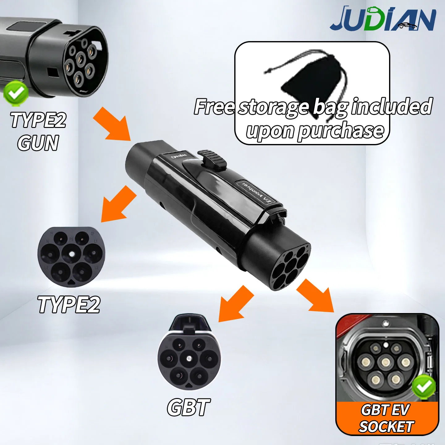 WEISHUN 32A TYPE2 EV Charging Adapter NACS Compatible TYPE2 to Type1 GBT TYPE2 TO NACS/TPC EV Connector