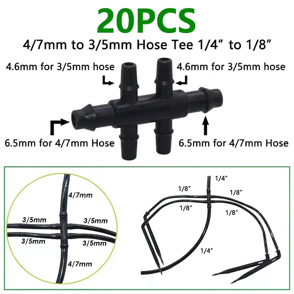 20PCS 6 Way Drip Irrigation 1 4 to 1 8 Inch Barbed Connector Adapter 4 7mm to 3 5mm Hose Water Pipe Repair Garden Tool for Easy