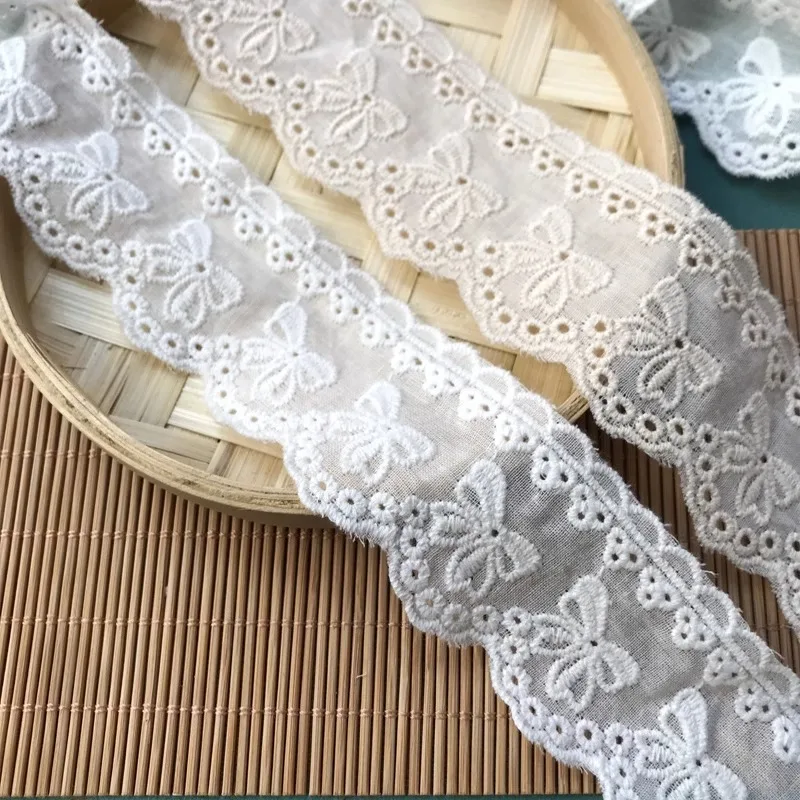 (1 yards/roll) White lace fabric 2024 high quality cotton lace DIY handmade accessories butterfly embroidery dress decoration