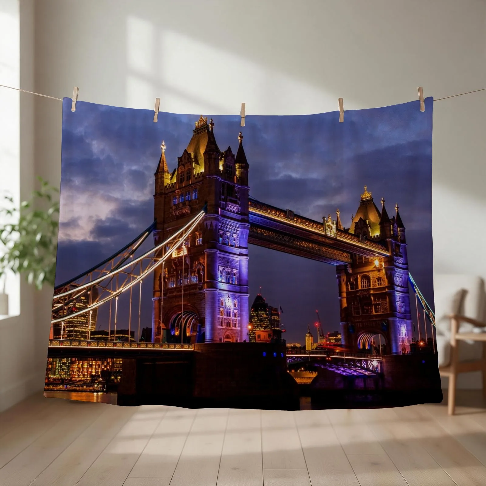 Tower Bridge London UK Sunset Throw Blanket couch cozy soft plush fuzzy picnic outdoor blanket