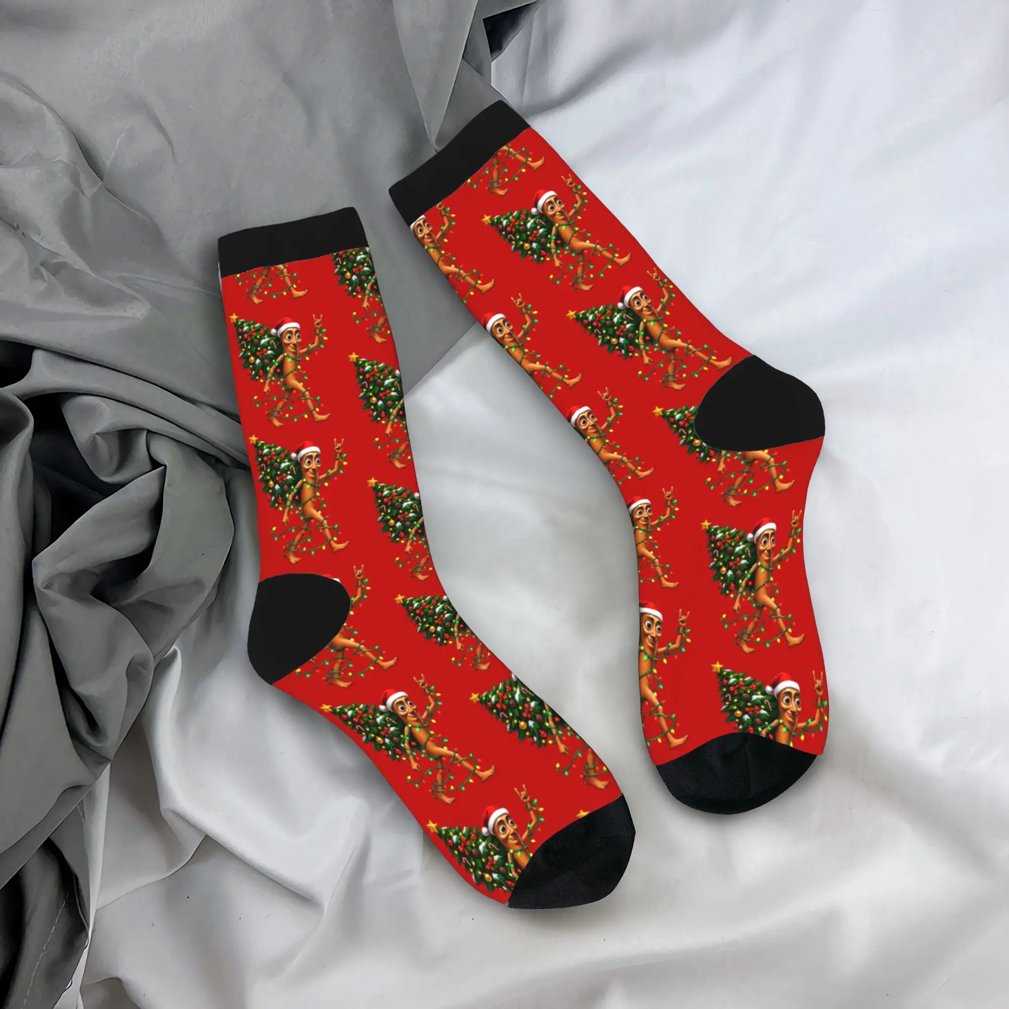 Autumn Winter Retro Unisex Santa Tung Sahur Christmas Tree Xmas Lights Funny Meme Socks  Non-slip Soccer Socks