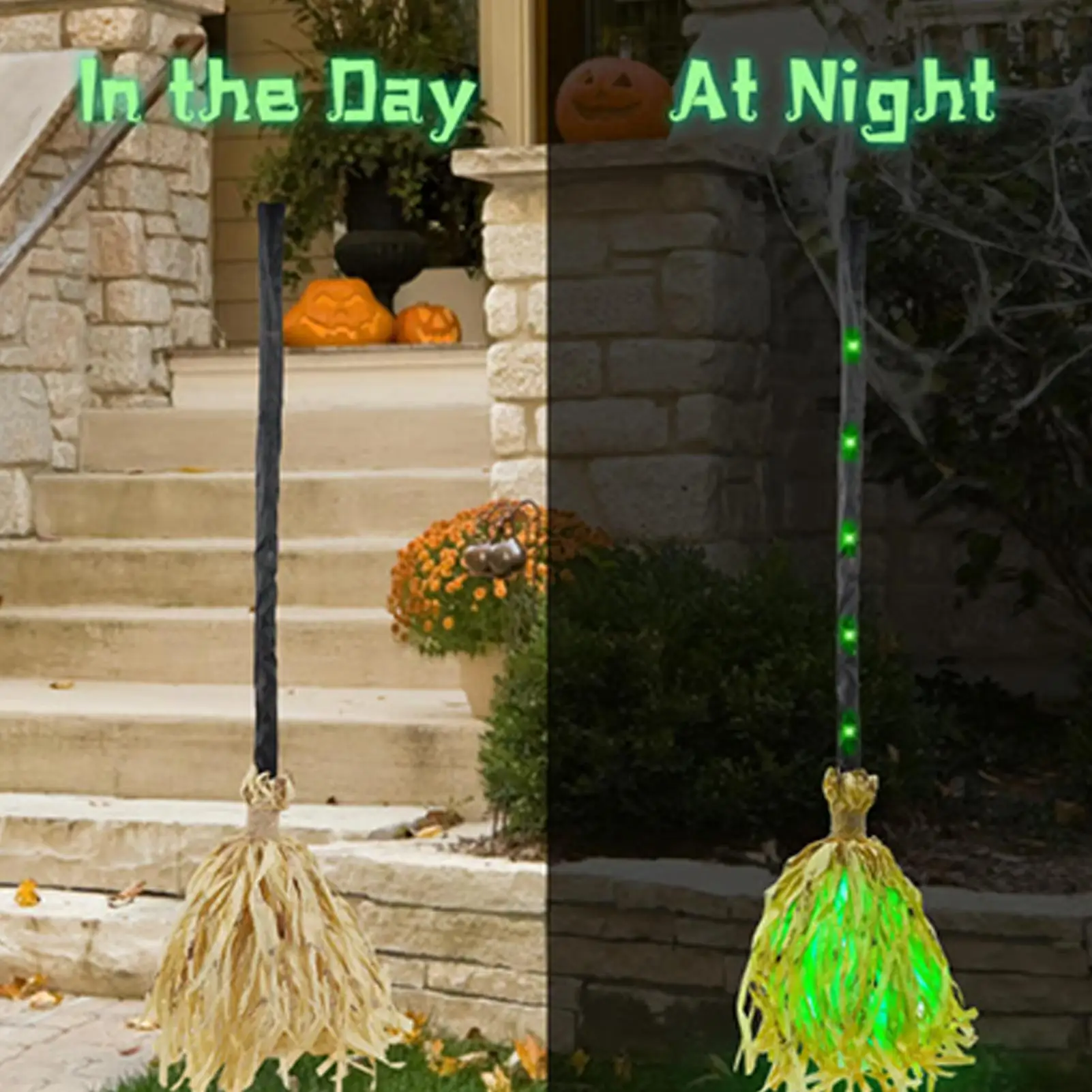 مكنسة عائمة للهالوين، مكنسة ساحرة عائمة مخيفة، زينة الهالوين مع ضوء صوت لديكور المنزل في الهواء الطلق #5