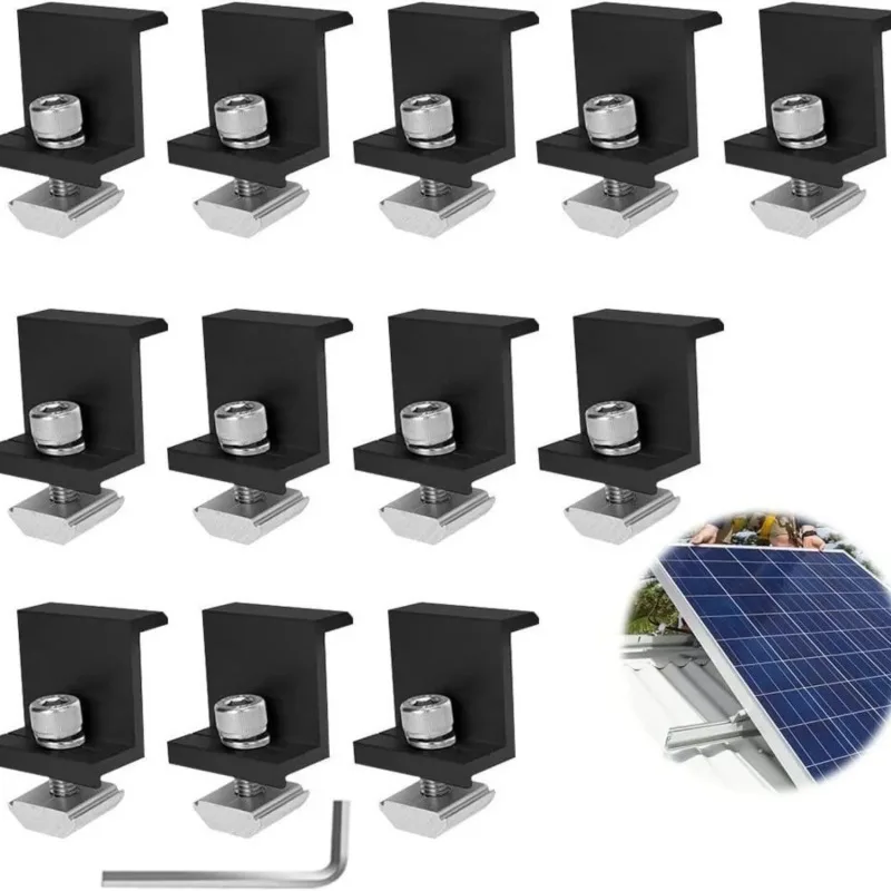 12-Pack Solar Module Holder End Clamp 30/35mm Solar Panel Mounting Brackets Aluminum Solar End Z Clip Clamp for Roof/Boat/RVs