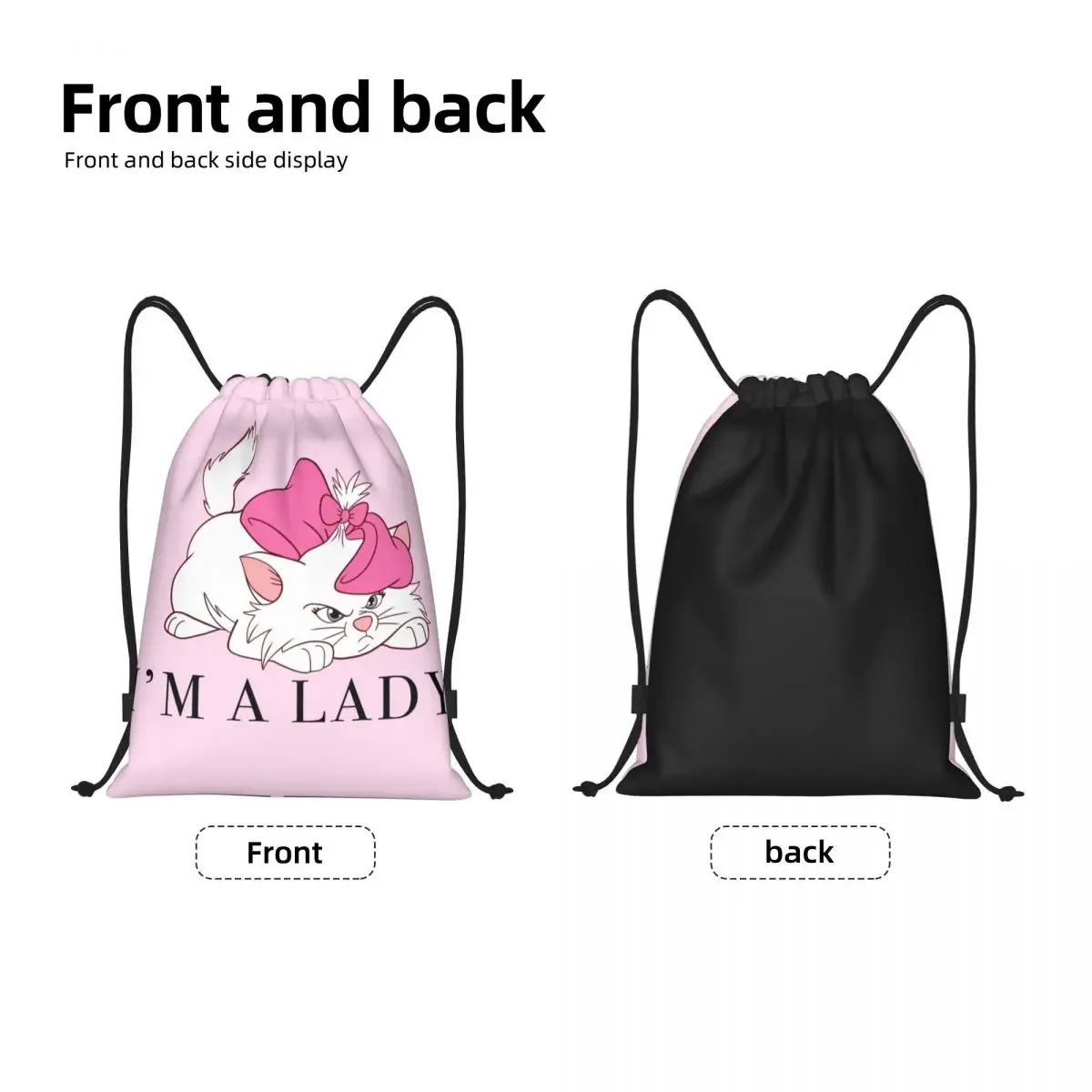 مخصص لطيف الطفل الأبيض غاضب كيتي مع الأقواس الوردي الرباط أكياس الرجال خفيفة الوزن مضحك ماري القط الرياضة الصالة الرياضية تخزين الظهر