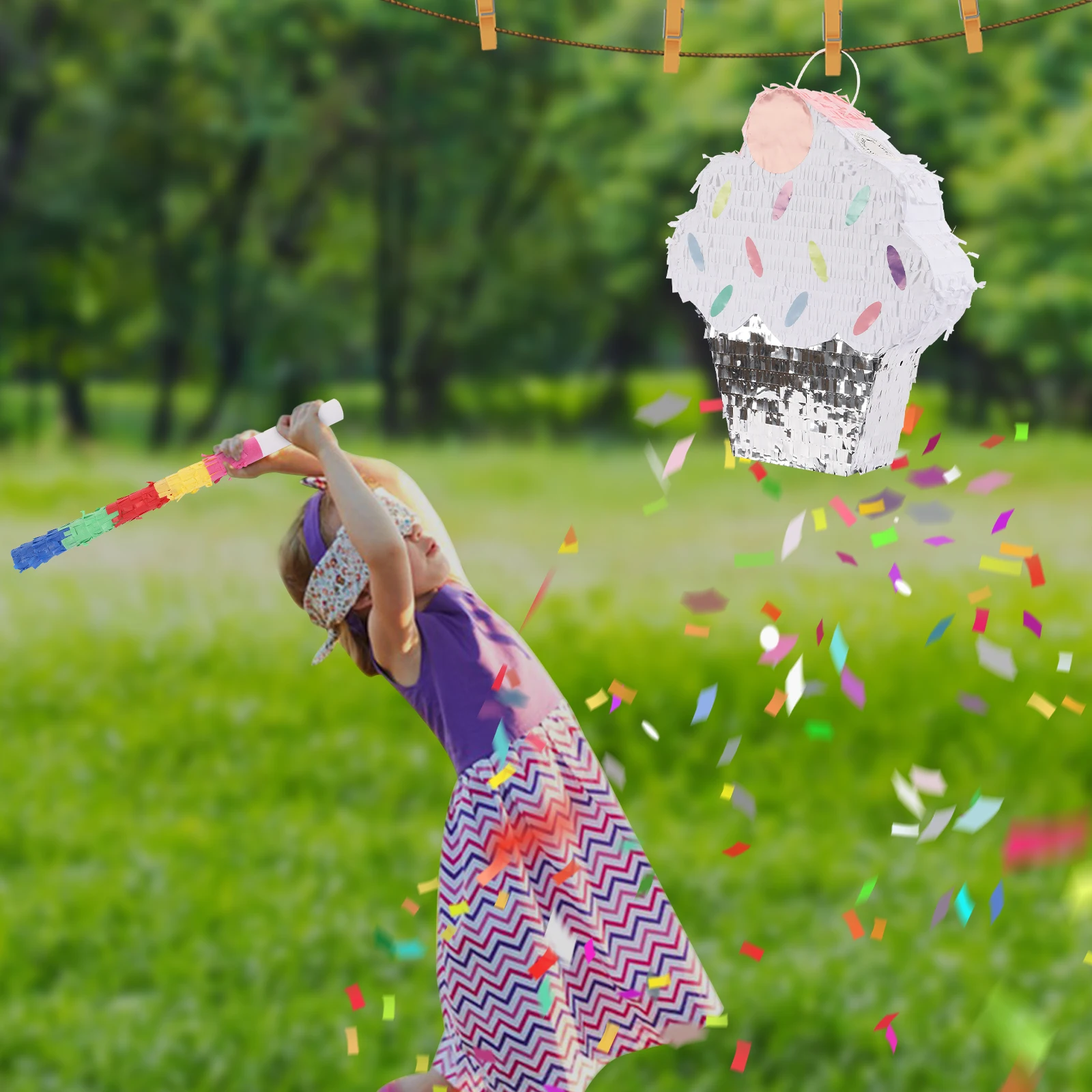

Ice Cream Cake Pinata Handmade Candy Party Pinata Decoration with Stick for Family Gathering Birthday Party Christmas