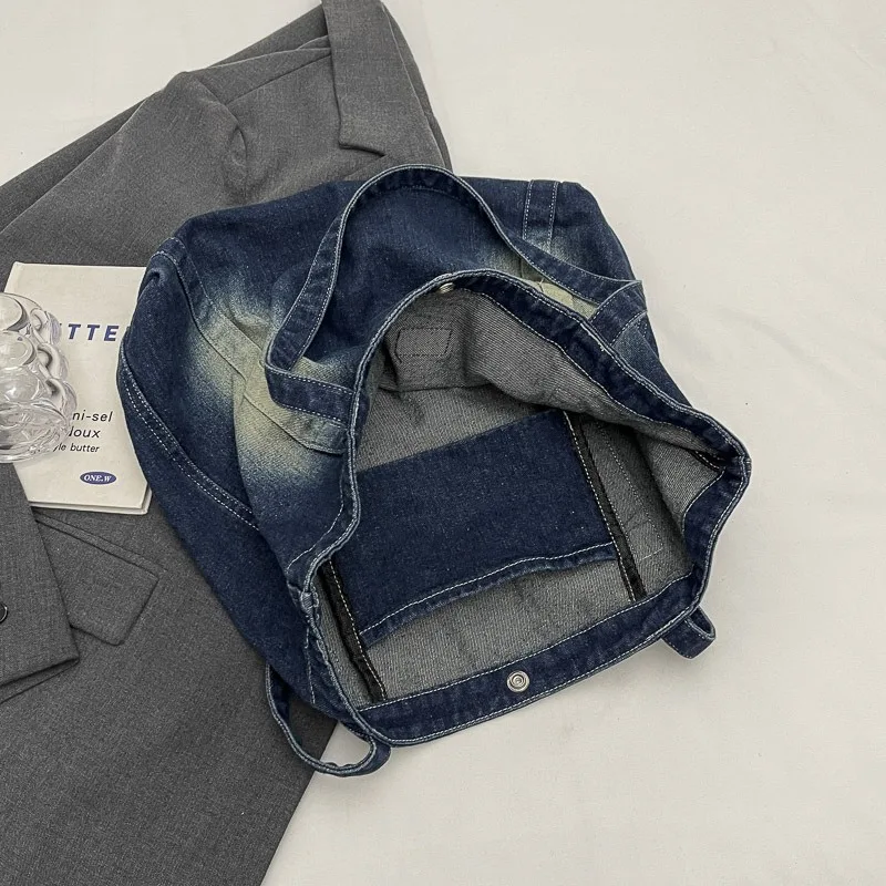 

2025 New Vintage Denim Tote Bag, Unique Retro Large Shoulder Bag, Casual Women's Crossbody Purse, Fashionable Boho Chic Handbag