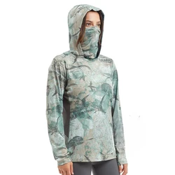 Camisetas de pesca de manga larga para mujer, sudaderas con capucha de pesca con protección Uv, máscara facial, ropa transpirable UPF50 +, ropa de pesca