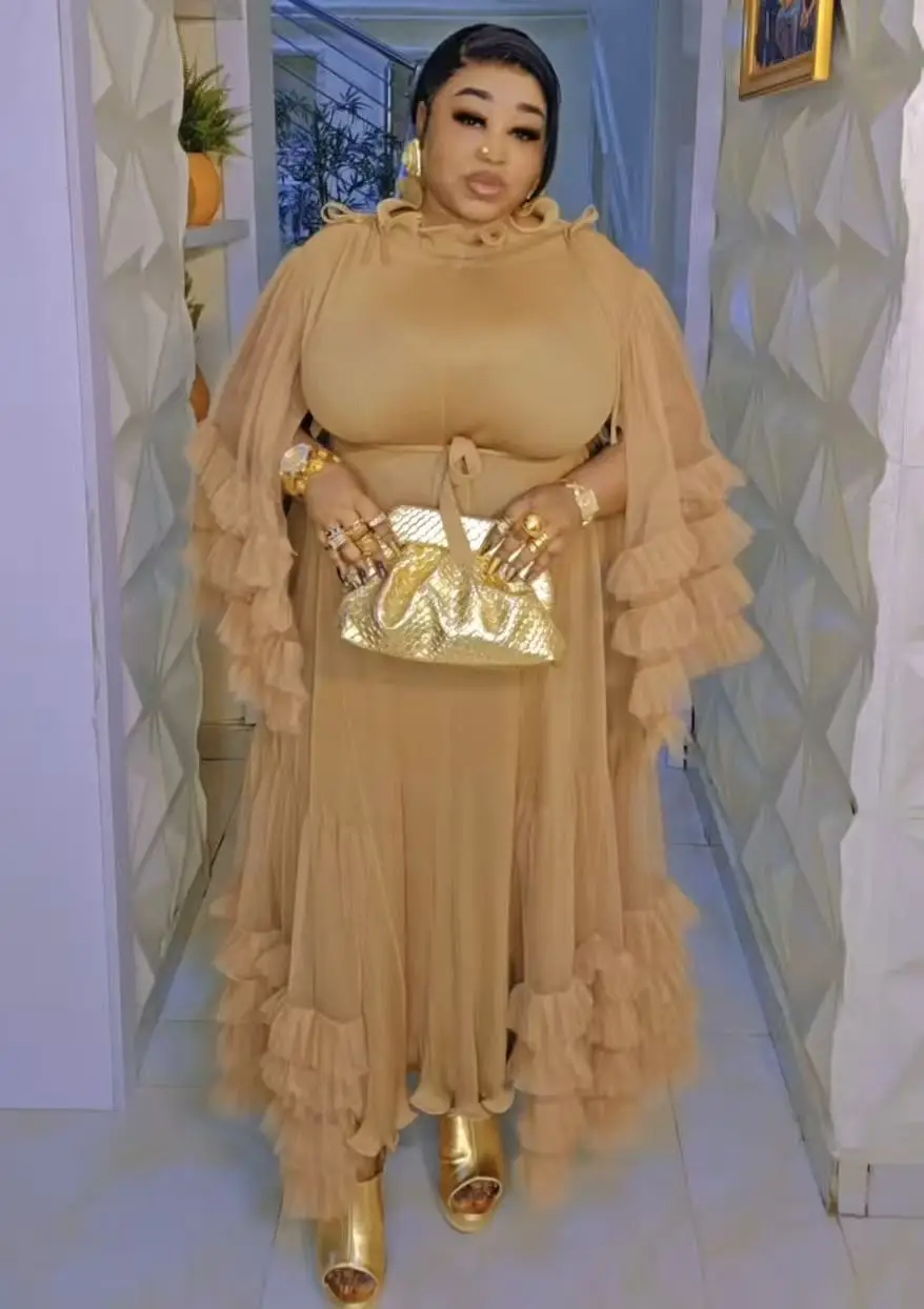 

2025 Miyake Women's Fashion Dress Crew Neck Adjustable Solid Color Mesh Splicing Folds Casual Dress Autumn and Winter New