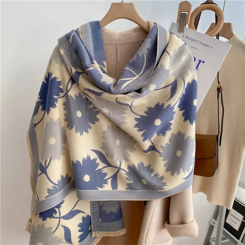 Thick Blanket Winter Warm Scarf for Women Fashion Floral Print Cashmere Shawl Wraps Pashmina Scarf Stoles Bufanda Female