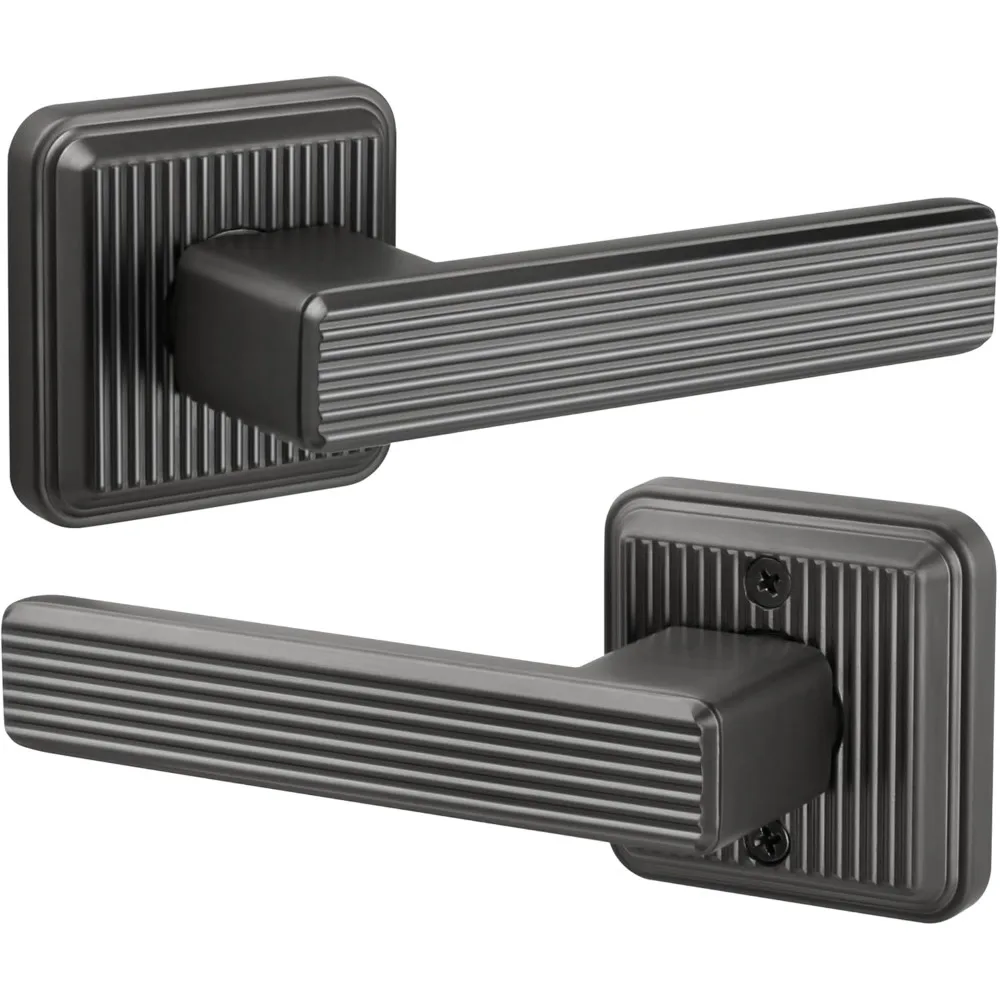 

Square Stripes Style Passage Door Handle Non-Locking, Heavy Duty No Lock Door Lever Interior in Antique Nickel Reversible for Ri