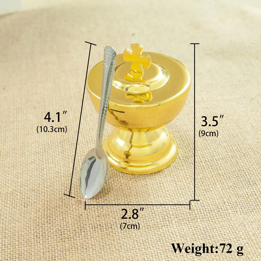 كأس التواصل الكأس المقدسة مع ملعقة سبائك الزنك تصميم الصليب الذهبي لوازم الكنيسة الشامل للاحتفالات الدينية القربان المقدس