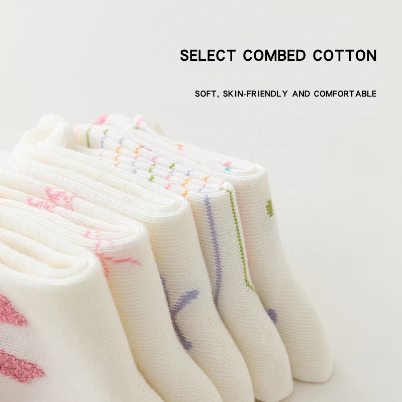 5 Paar Fliegen für Kinder und Mädchen, mittelhohe Socken, süße ausgewählte gekämmte Baumwolle, solide, atmungsaktive, bequeme Kindersocken für Mädchen – Detail 7