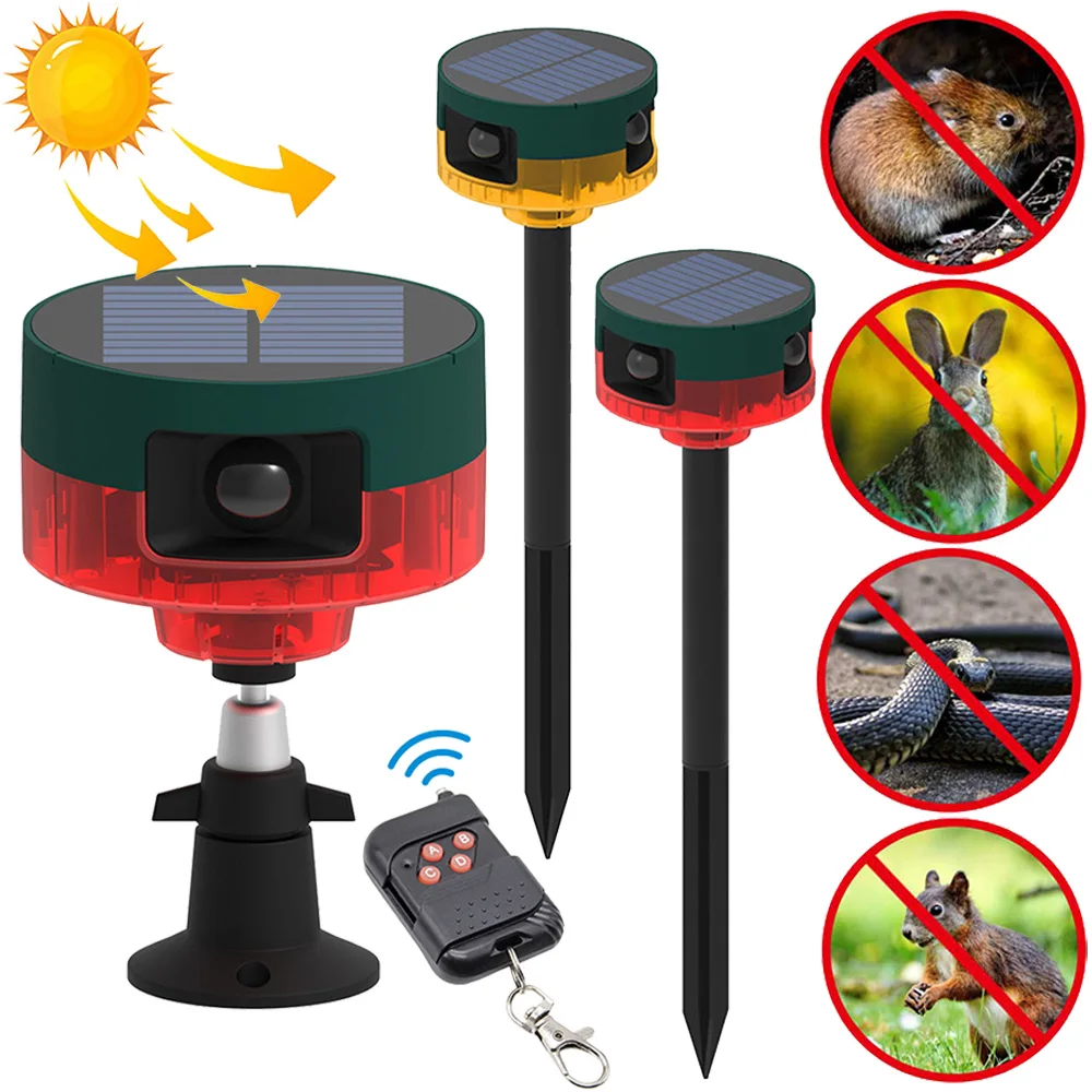 Solar Bird Repeller Recordable Animal Repeller With Remote Control Wild Animal Deterrent with Flashing Light for Farm Orchards