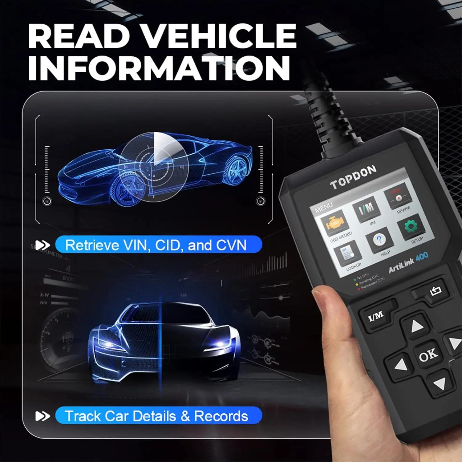 AL400 OBD2 Scanner, Full OBDII Code Reader with DTC Lookup, Clear Codes, Freeze Frame, One-Click I/M, Lifetime Updates