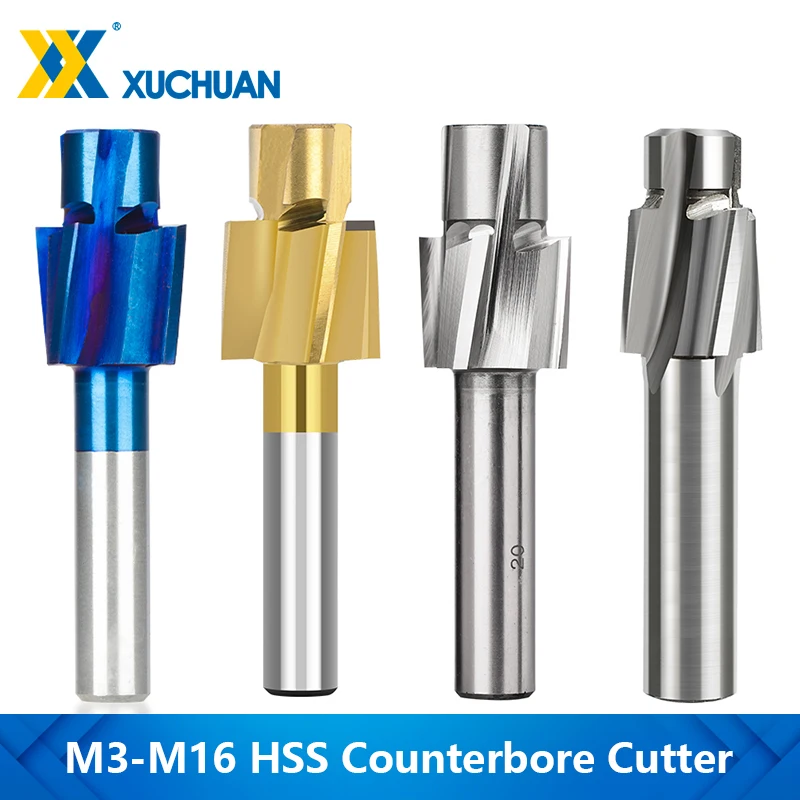 

4 Flute HSS Counterbore Drill Bit M3-M16 Pilot Slotting Tool Milling Cutter Countersink End Mill for CNC Machine Milling Tool