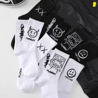 Men Women Socks Cotton Simplicity Anime Devil Grimace Harajuku Black White Graffiti Fashion Long Funny Hip Hop Sox Unisex medias