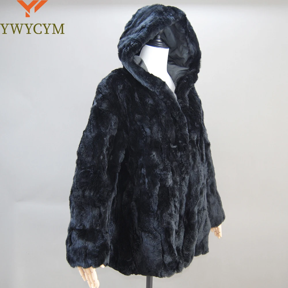 Lady Real Rex Rabbit Fur Coat Luxury Hooded Genuine Rex Rabbit Fur Coat 2025 Fashion Women Whole Skin Real Rex Rabbit Fur Coat