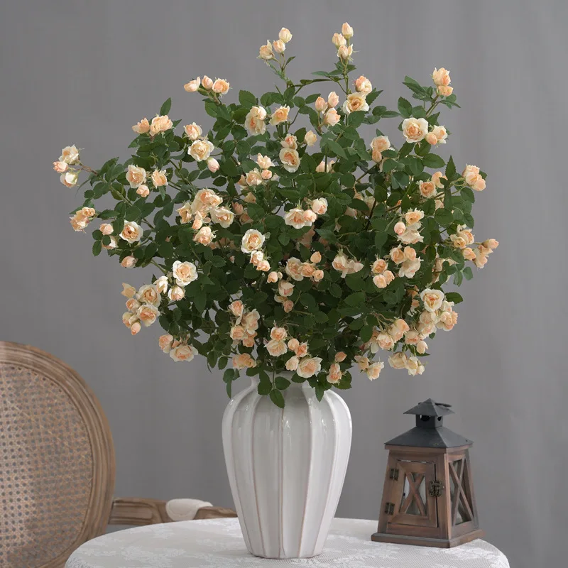Long Branch Small Rose Bouquet Nordic Flower Arrangements Artificial Flower Bouquet for Home Dining Table Wedding Party Decor