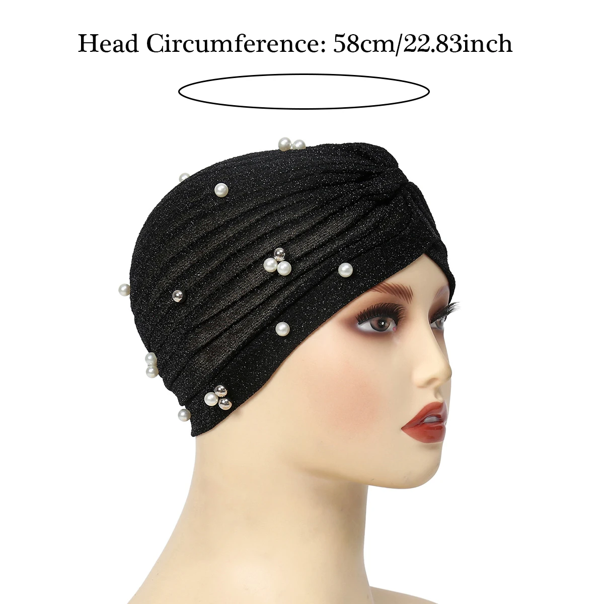 Trendy Ramadan Muslim Hijab Caps Solid Color Beads Wrap Head Turban Bonnet Fashion Indian Hat Headdress Wearable