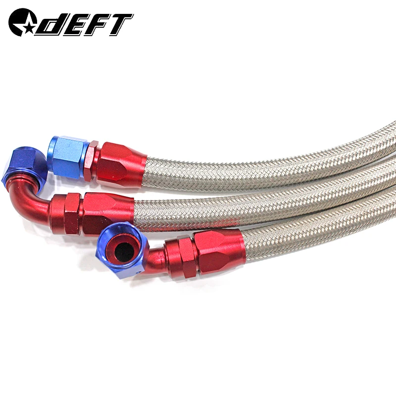 DEFT  AN10 1M/1.2M Stainless Steel Brained Oil Hose Line Hose Tube With 0Degree 90Degree Swivel Hose End Fitting Installed