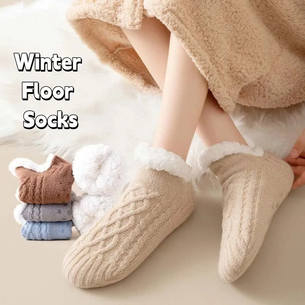 

Fashion Patchwork Winter Floor Socks Grid Silica Gel Thicken Velvet Socks Soft Plush Sleeping Socks Women