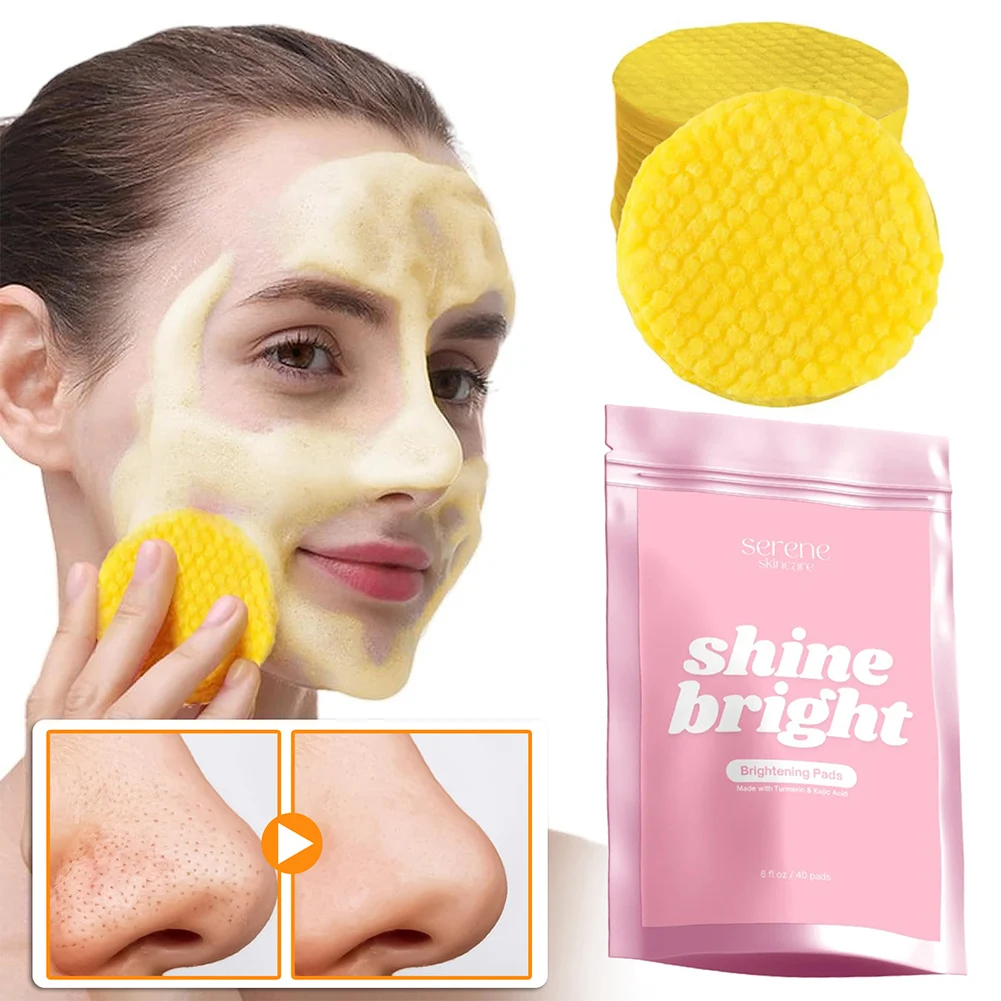 Turmeric Kojic Acid Cleansing Pads 40pcs Fades Dark Spots Exfoliates Skin Pads Facial Care Supplies For All Skin Type