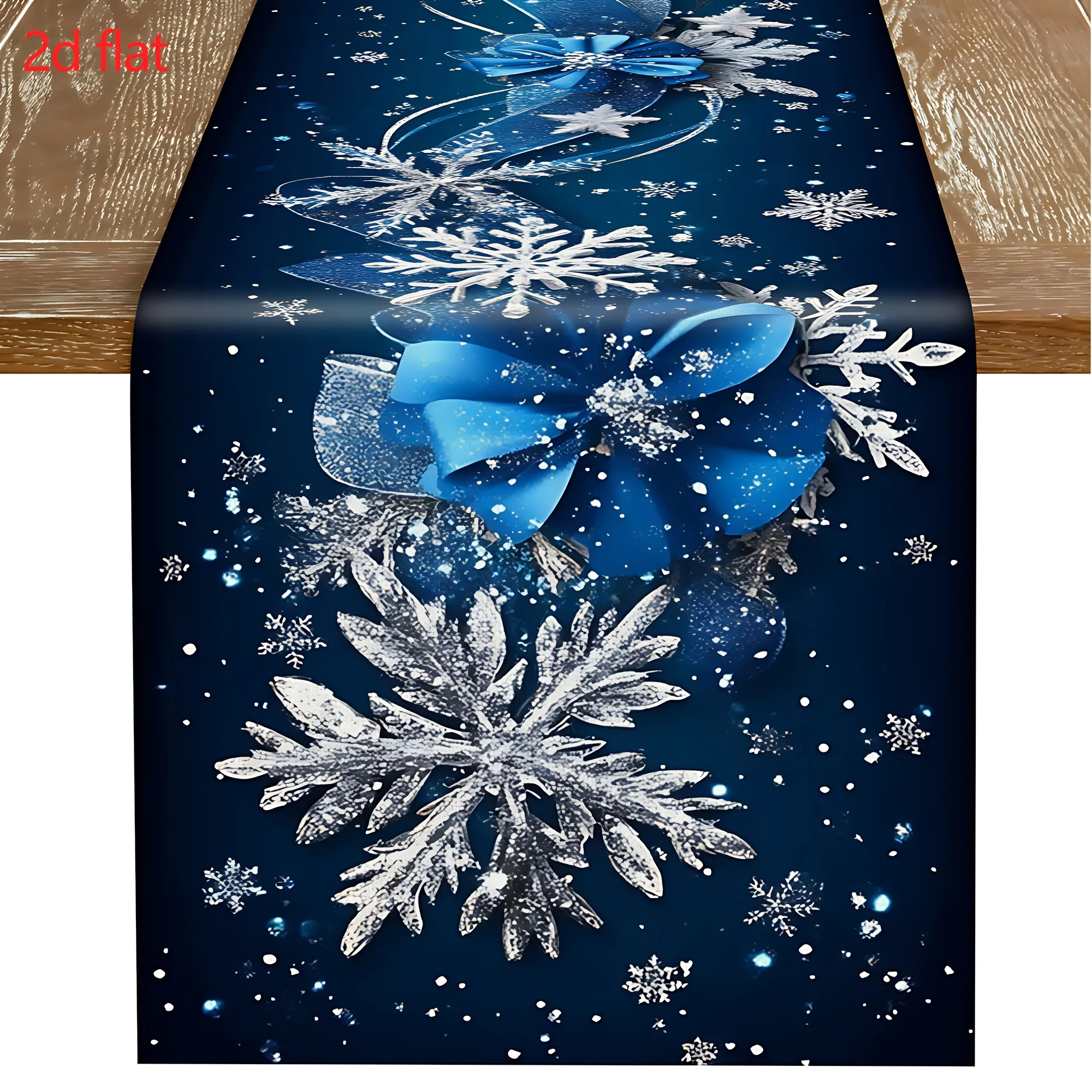 Dark Green Christmas Table Runner Green Bauble Holly Leaf Golden Glitter Snow Print for Dining Table Xmas Holiday Home Decor