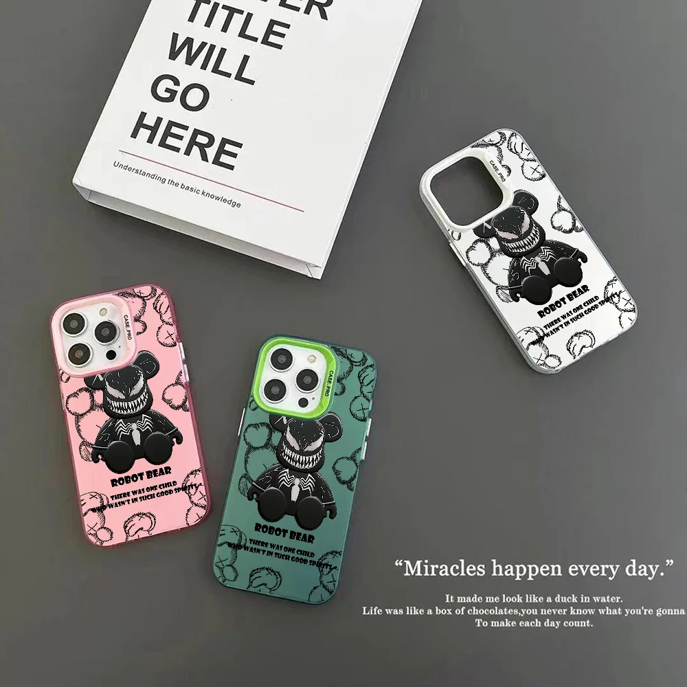 Fashion Cute Robert Bear Phone Case For IPhone 16 15 14 13 12 11 Pro Max Plus Candy Matte Shockproof Back Cover