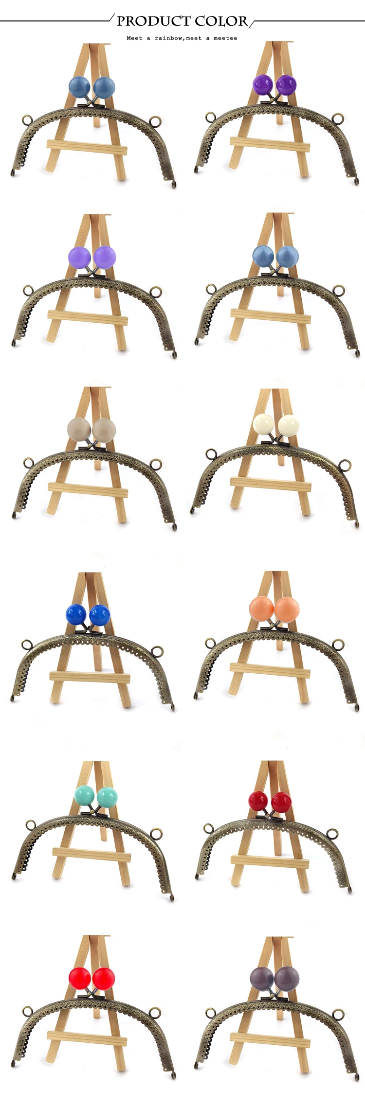 5Pcs Deepeel 16.5cm Colored Bead Metal Bag Handle DIY Handmade Sewing Brackets Kiss Clasp Purse Frame Handles for Making Bags