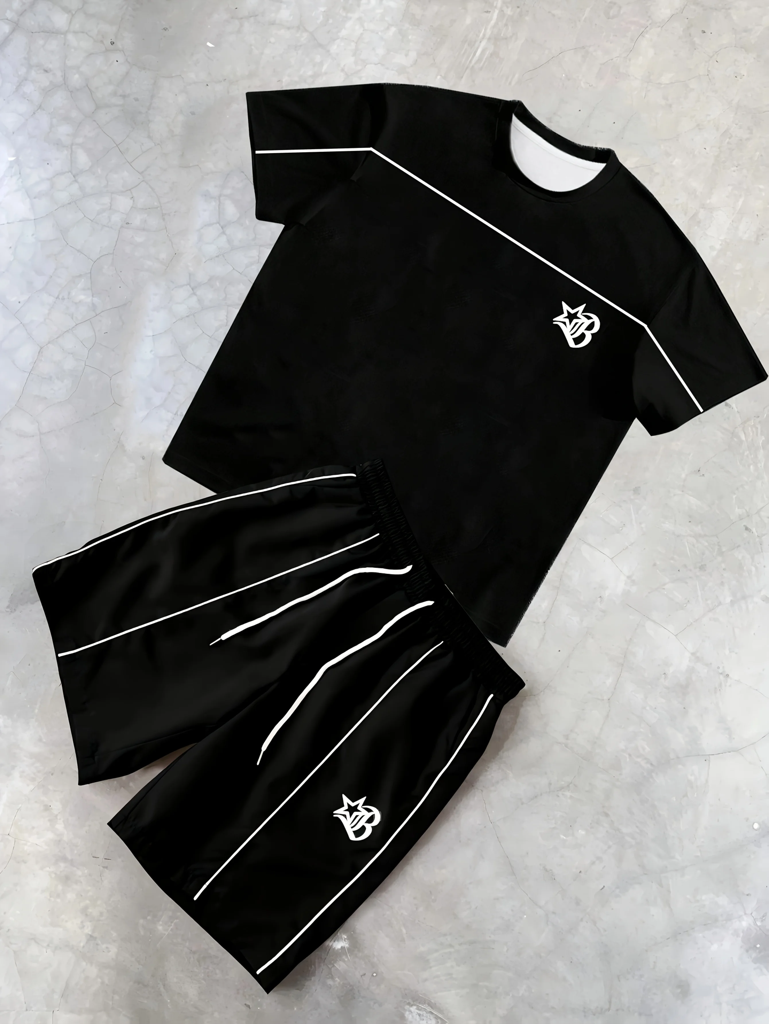 

Hot selling new summer men's fashion letter print soft and breathable round neck T-shirt shorts set outdoor street style clothin