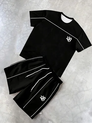 Venta caliente nueva camiseta de cuello redondo suave y transpirable con estampado de letras a la moda de verano para hombres conjunto de pantalones cortos ropa de estilo callejero al aire libre