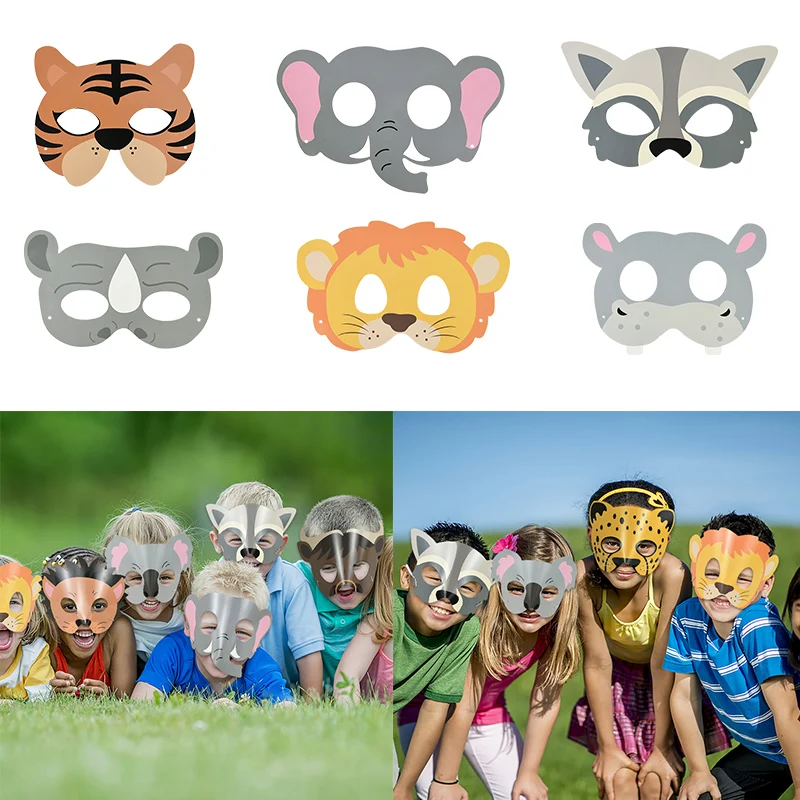 

16pcs/set Party Mask Cartoon Jungle Animal Forest Themed Mask Halloween Birthday Party Decoration Cosplay Dress-Up Party Supply