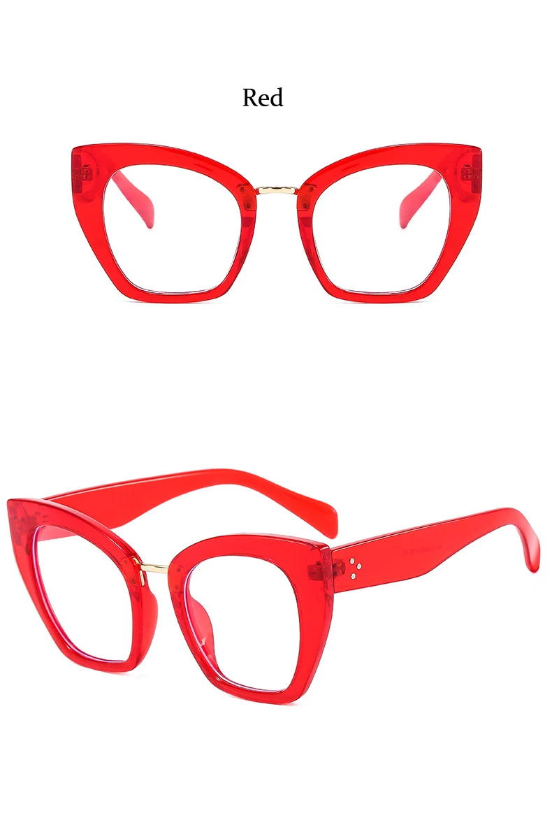 Rote Lesebrille im Cat-Eye-Design mit Blaulichtfilter, Transparenter Brillenrahmen, Übergroße Computerbrille – Detail 14