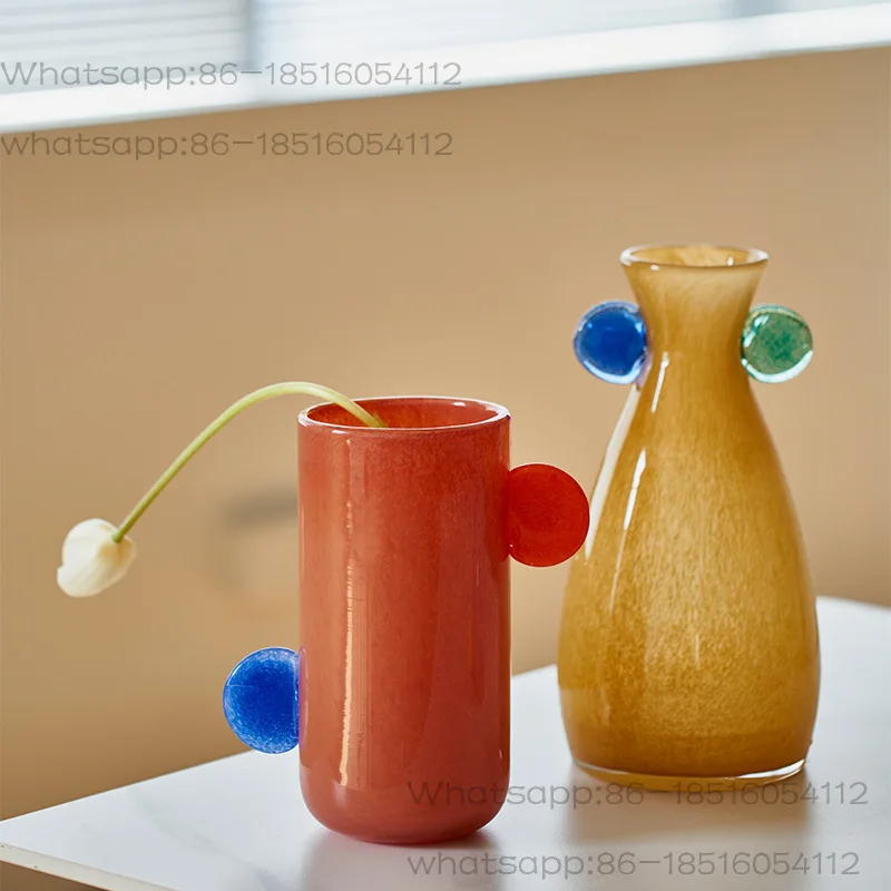 

Handmade Binaural Gradual Change Antique Style Small Mouth Vase Dining Table Cabinet Flower Countertop Soft Decoration Jewelry