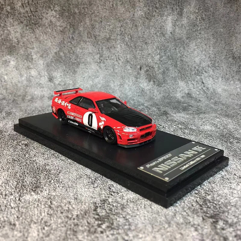 Vehículo de aleación fundido a presión, modelo Skyline GT-R MK5 R34, velocidad rápida, 1:64, Rojo