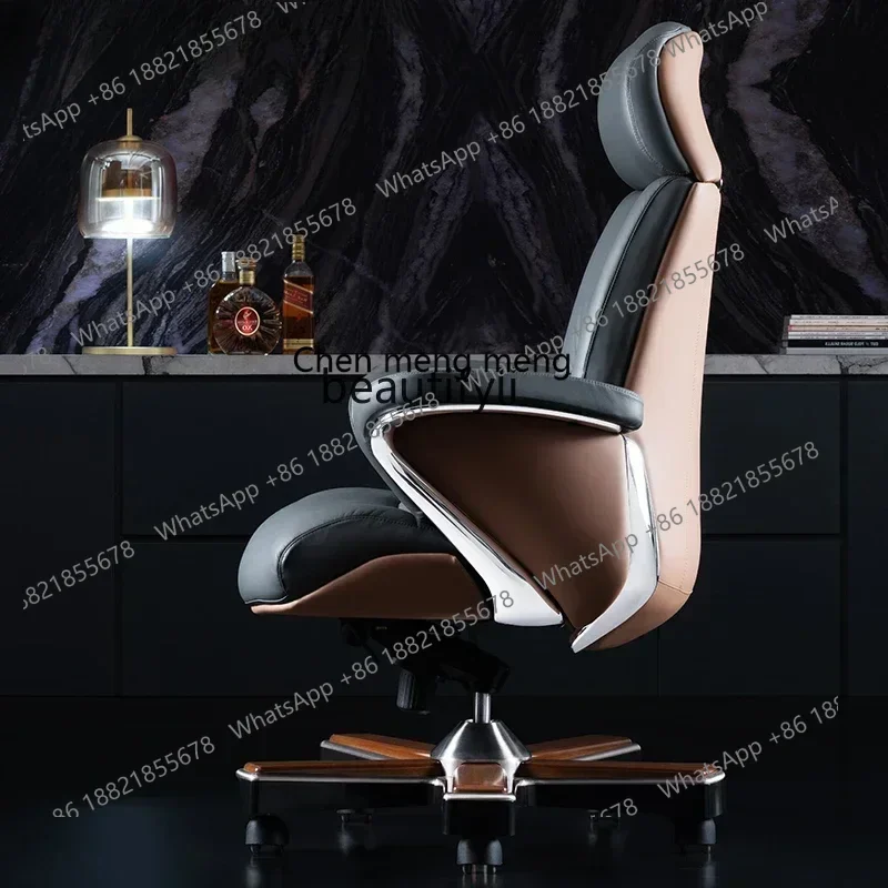 

Italian light luxury leather boss office chair cowhide big class, comfortable president turn, computer chair can lie down