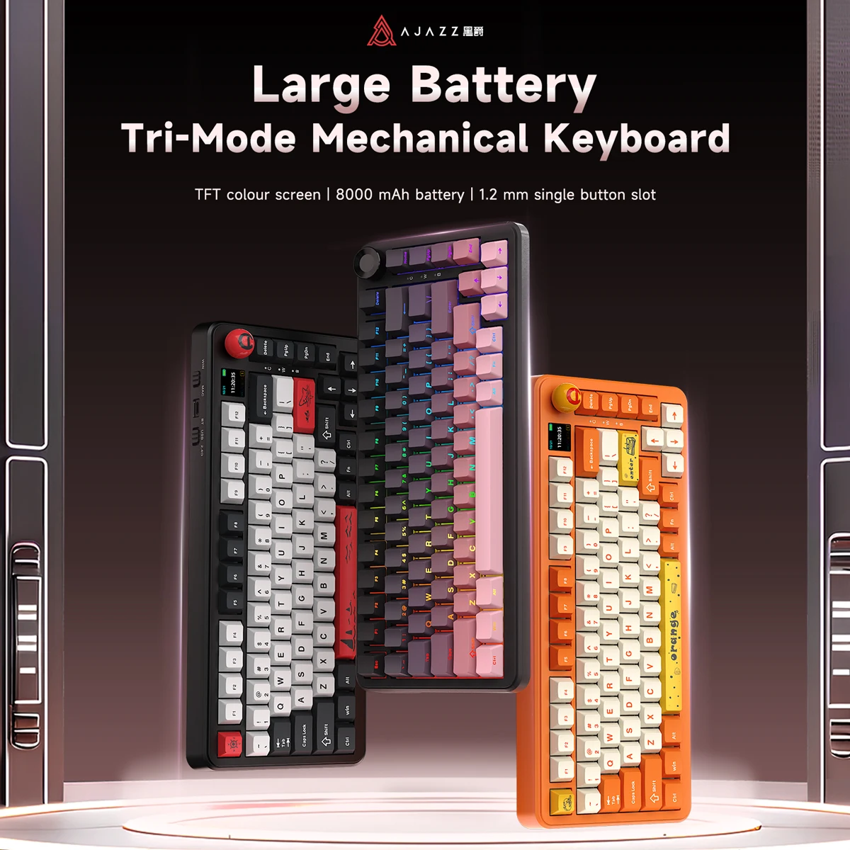 AJAZZ AK820 MAX Plus Gaming Keyboard Tri Mode 8000mAh Gasket TFT Screen Hot Plug Mechanical Keyboard Customized PC Accessory