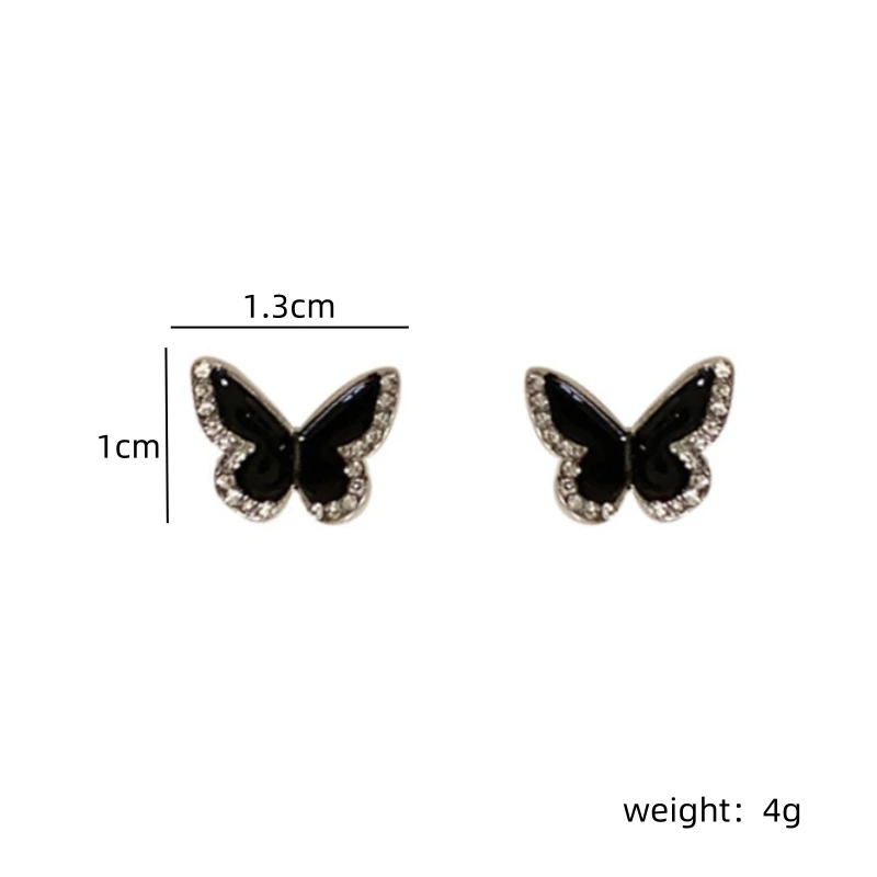 Black Enamel Women\'s Small Earrings Crystal Side Mini Butterfly Lovely Animal Shape Tiny Stud Earrings for Girls boucle d\'oreill