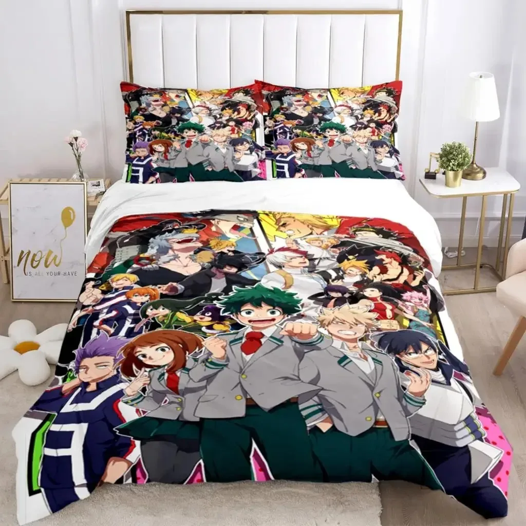 Mode My Hero 3D Anime cetak tiga bagian Set tempat tidur mode anak laki-laki atau dewasa untuk tempat tidur sarung bantal Set tempat tidur hadiah