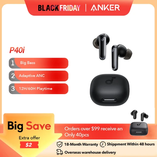 Anker Soundcore 노이즈 캔슬링 무선 이어버드, ANC 무선 블루투스 헤드폰, 60H 재생 시간 블루투스 이어폰, P40i 