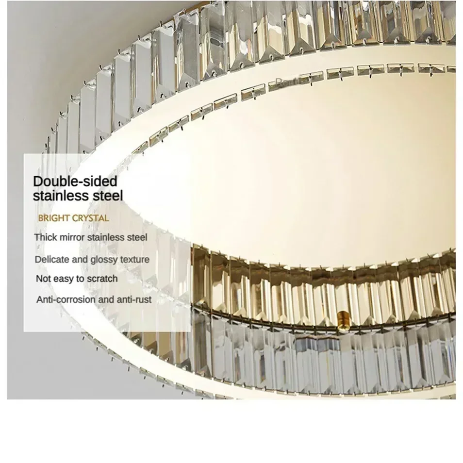 Italian Light Luxury Round Crystal Ceiling Lamp Modern High-end Luxury Villa Nordic Creative Living Room Warm LED Eye Protection